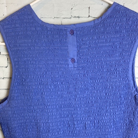 French Connection Rhodes ColorBlock Smocked Poplin Dress Bay Blue Nocturnal NWT - Picture 6 of 16